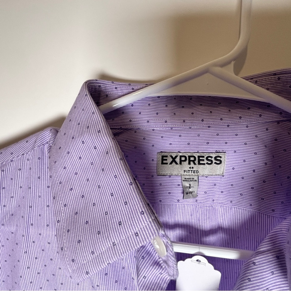 Express Purple Dress Shirt with Polka Dot Pattern
